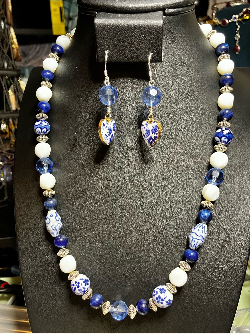 Artisan Blue Tigers Eye & Porcelain, Necklace Set